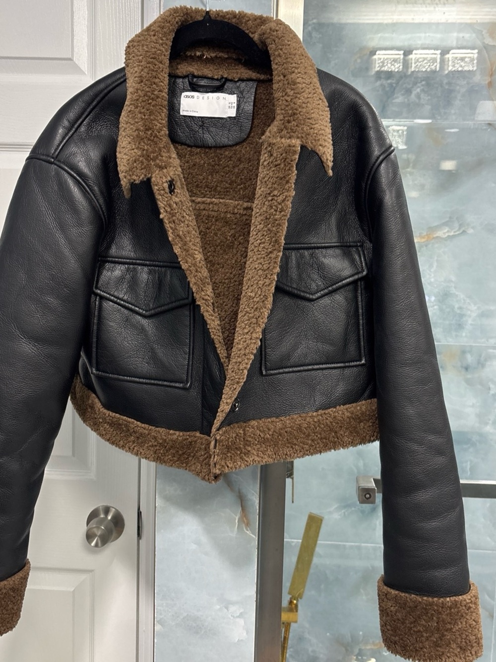 ASOS Brown & Black Sherpa-Lined Faux Leather Jacket